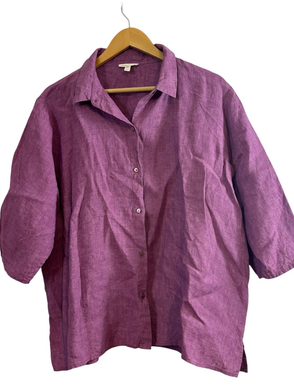 Eileen Fisher 100% Organic Linen 3/4 Sleeve Shirt Button Front Top Size 2X.